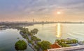 Sun star sunset west lake in Hanoi, Vietnam Royalty Free Stock Photo