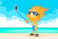 Sun Summer Boy Fire Head Taking Selfie Smart Phone Stick On Beach