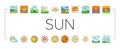 sun summer sunlight light icons set vector