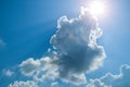 Sun, Sunbeam, Cloud and Blue Sky. Background and Texture.