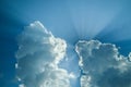 Sun, Sunbeam, Cloud and Blue Sky. Background and Texture.