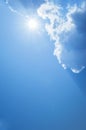 Sun, Sunbeam, Cloud and Blue Sky. Background and Texture. Royalty Free Stock Photo