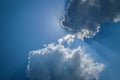 Sun, Sunbeam, Cloud and Blue Sky. Background and Texture.