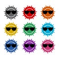 Sun with sunglasses color icon set isolated on white background Royalty Free Stock Photo