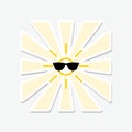 Sun with sunglasses sticker isolated on gray background Royalty Free Stock Photo