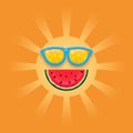 Sun in sunglasses and watermelon. Happy summer concept. Royalty Free Stock Photo