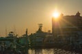 Sun At Sunset and Cityscape in a Torrid Day. Destin Beach, Florida