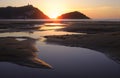 Sun at sunset in front of La Concha beach in the city of Donostia, San Sebastian, Euskadi Royalty Free Stock Photo