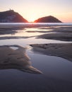 Sun at sunset in front of La Concha beach in the city of Donostia, San Sebastian, Euskadi Royalty Free Stock Photo