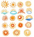 Color hand drawn sun symbol icon isolated set Royalty Free Stock Photo