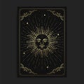 Sun or symbol of strength. Magic occult tarot cards, Esoteric boho spiritual tarot reader, Magic card astrology, drawing spiritual