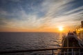 Sun about to set, seen from the upper deck of a cruise ship Royalty Free Stock Photo