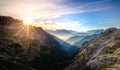 Sun trough the clouds , view from the three peacks of Lavaredo , trentino Alto Adige , Italy Royalty Free Stock Photo