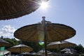 Sun umbrella beach in cane Royalty Free Stock Photo