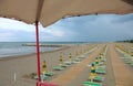 sun umbrellas on the beach from the lifeguard watching tower Royalty Free Stock Photo
