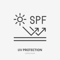 Sun uv protection line icon, vector pictogram of sunscreen spf. Skincare illustration, sign for cream, cosmetics Royalty Free Stock Photo