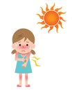 Sun uv rays damage girl kid skin illustration. Isolated on white background