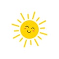 Sun - vector icon. Cute yellow sun with face. Emoji. Summer emoticon. Vector illustration