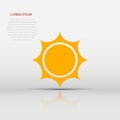 Sun vector icon. Summer sunshine illustration on white isolated background. Sun sunlight concept