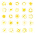 Sun vector sunny icon with yellow sunlight and sunshine light heat graphic design illustration set of bright sunburst