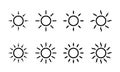 Sun vector sunshine line icons. Simple sun icon with rays or sunlight beams