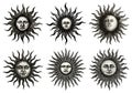 Sun vintage engraving. Woodcut medieval ancient engrave suns faces for astrology astronomy alchemy tarot concepts