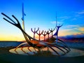 Sun-Voyager in cloudly horizon of Iceland Royalty Free Stock Photo