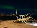 The Sun Voyager Reykjavik with Northern Lights Royalty Free Stock Photo