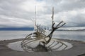 Sun Voyager sculpture made from grey stainless steel by Jon Gunnar Arnason in Reykjavik, Iceland