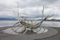 Sun Voyager sculpture made from stainless steel by Jon Gunnar Arnason in Reykjavik, Iceland