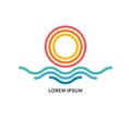 Sun and waves logo, sunny weather icon