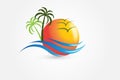 Sun and waves tropical logo id card vector Royalty Free Stock Photo