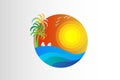 Sun and waves tropical logo id card vector Royalty Free Stock Photo