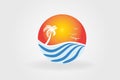 Sun and wavy beach logo vector Royalty Free Stock Photo