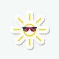 Sun wearing sunglasses sticker isolated on gray background Royalty Free Stock Photo