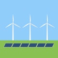 Sun and wind energy producing. Alternative energy sources, clean energy, ecoolgy