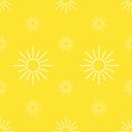 Seamless summer pattern with sun. Sunny vector illustration on yellow background. Illustration for cards, posters, banners and oth