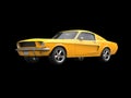 Sun yellow vintage American muscle car - front view closeup shot Royalty Free Stock Photo