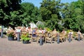 Sunbathing cafe terrace people, Naarden Vesting, Netherlands