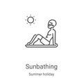 sunbathing icon vector from summer holiday collection. Thin line sunbathing outline icon vector illustration. Linear symbol for