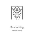 sunbathing icon vector from summer holiday collection. Thin line sunbathing outline icon vector illustration. Linear symbol for