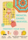 Sunbathing infographic. Skin protection and sun safety infographics