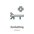 Sunbathing outline vector icon. Thin line black sunbathing icon, flat vector simple element illustration from editable holidays