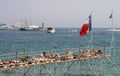 Sunbathing people in special port at Cannes Beach