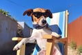 Smiling Jack Russell Relaxing with Sunglasses on Lounge Chair. Generative AI Royalty Free Stock Photo