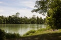 Sunbathing at Poschinger Weiher lake near Munich