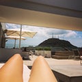 Sunbathing rooftop summer bikini sunny poolside
