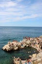 Sunbathing, swimming Adriatic sea, Rovinj, Croatia Royalty Free Stock Photo
