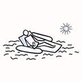 Sunbathing Vector Stick Figure Person. Relaxing with Drink on Pool float In Sun. Hand Drawn Isolated Human Doodle Icon