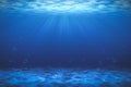 Sunbeam blue with bubbles deep sea or ocean underwater background Royalty Free Stock Photo